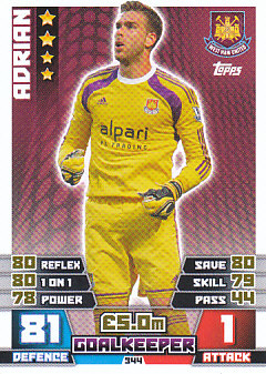 Adrian West Ham United 2014/15 Topps Match Attax #344